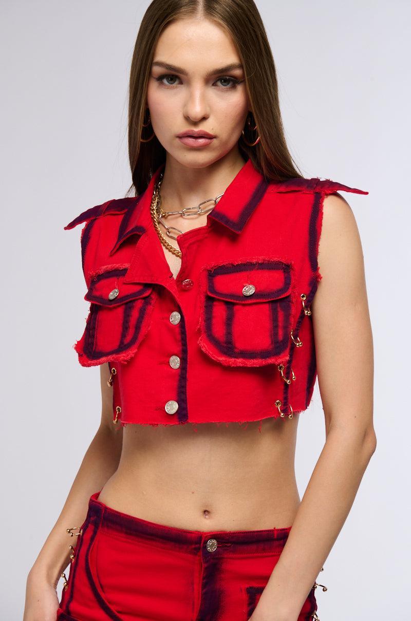 STOP TRYING CROP DENIM TOP Product Image