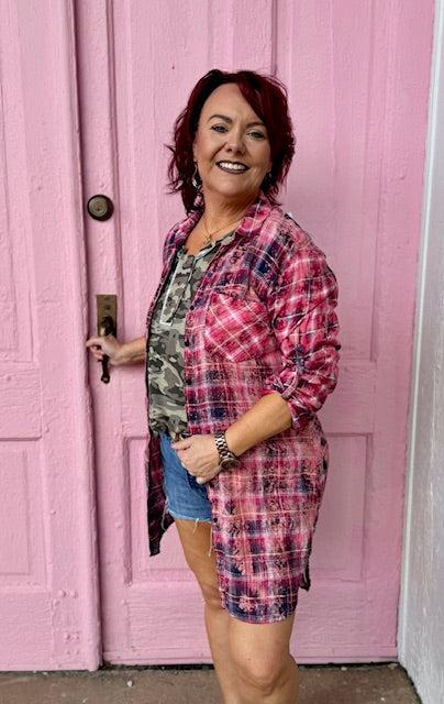 Thelma Pink Donkey Cotton Plaid Shirt - ONE OF A KIND! Product Image