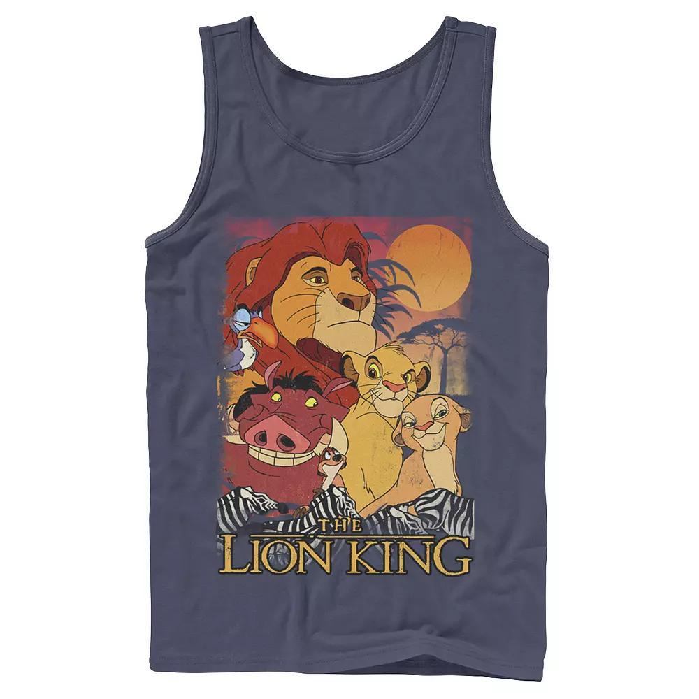 Men's Disney Lion King Happy Group Shot Sunset Vintage Poster Tank Top, Size: Small, Blue Product Image