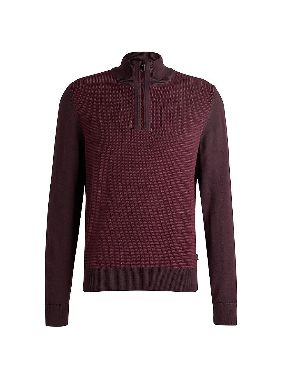 Mens Zip-Neck Sweater with Mixed Structures Product Image