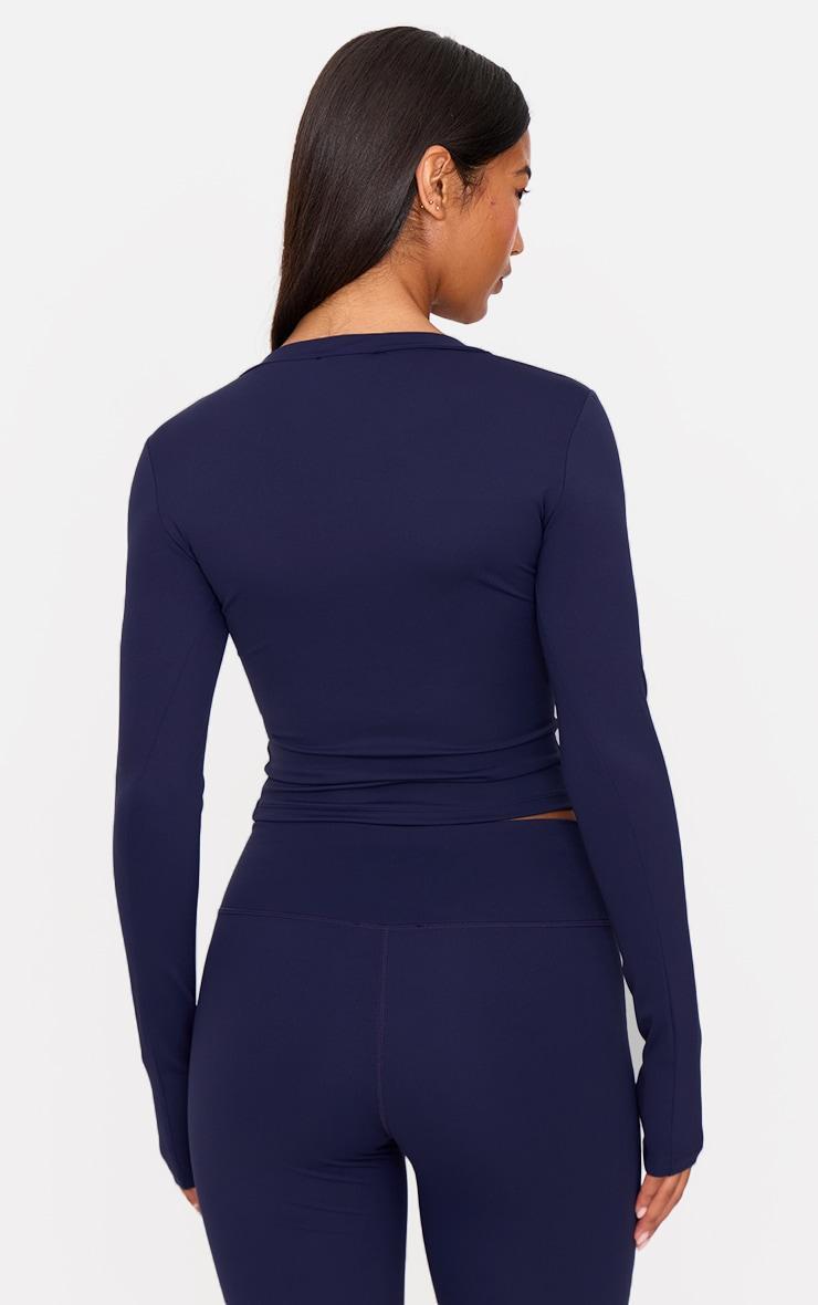 Navy Sculpt V Neck Long Sleeve Longline Top Product Image
