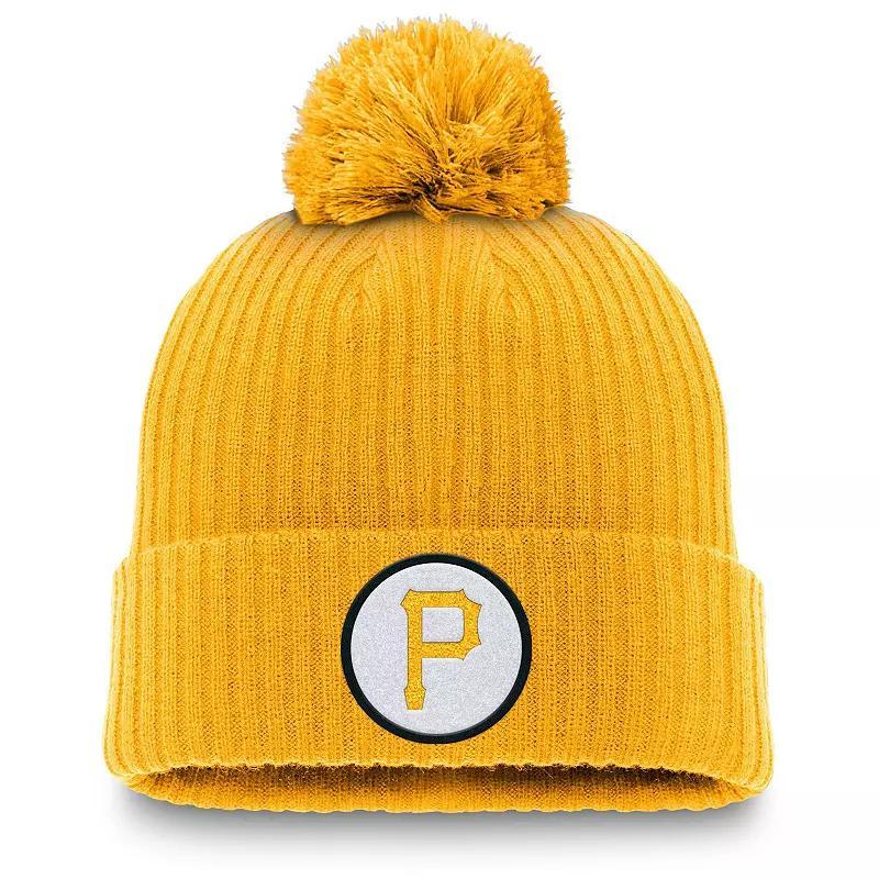Men's Nike Gold Pittsburgh Pirates Cooperstown Collection Patch Cuffed Knit Hat with Pom Product Image
