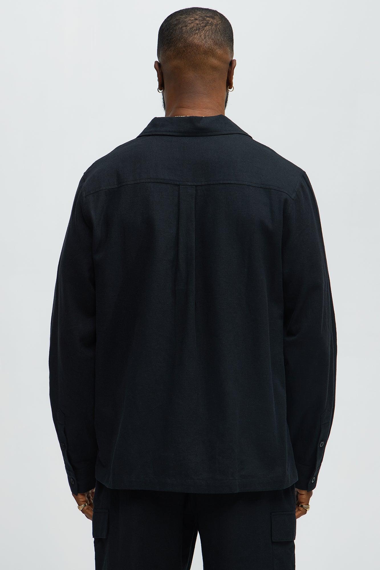 Bahamas Linen Long Sleeve Shirt - Black Male Product Image