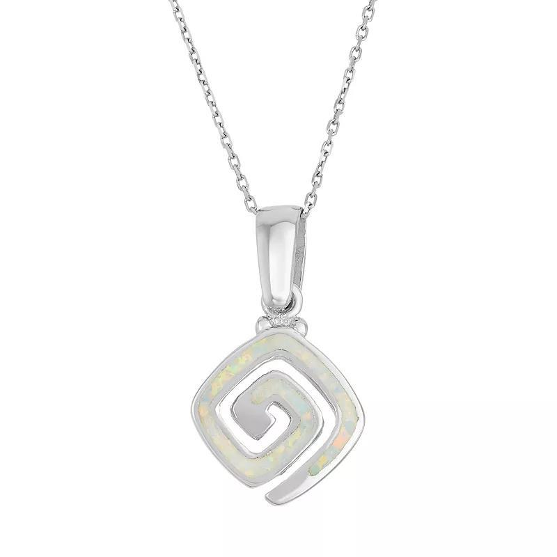 Lab-Created Opal Sterling Silver Greek Key Pendant Necklace, Womens White Product Image
