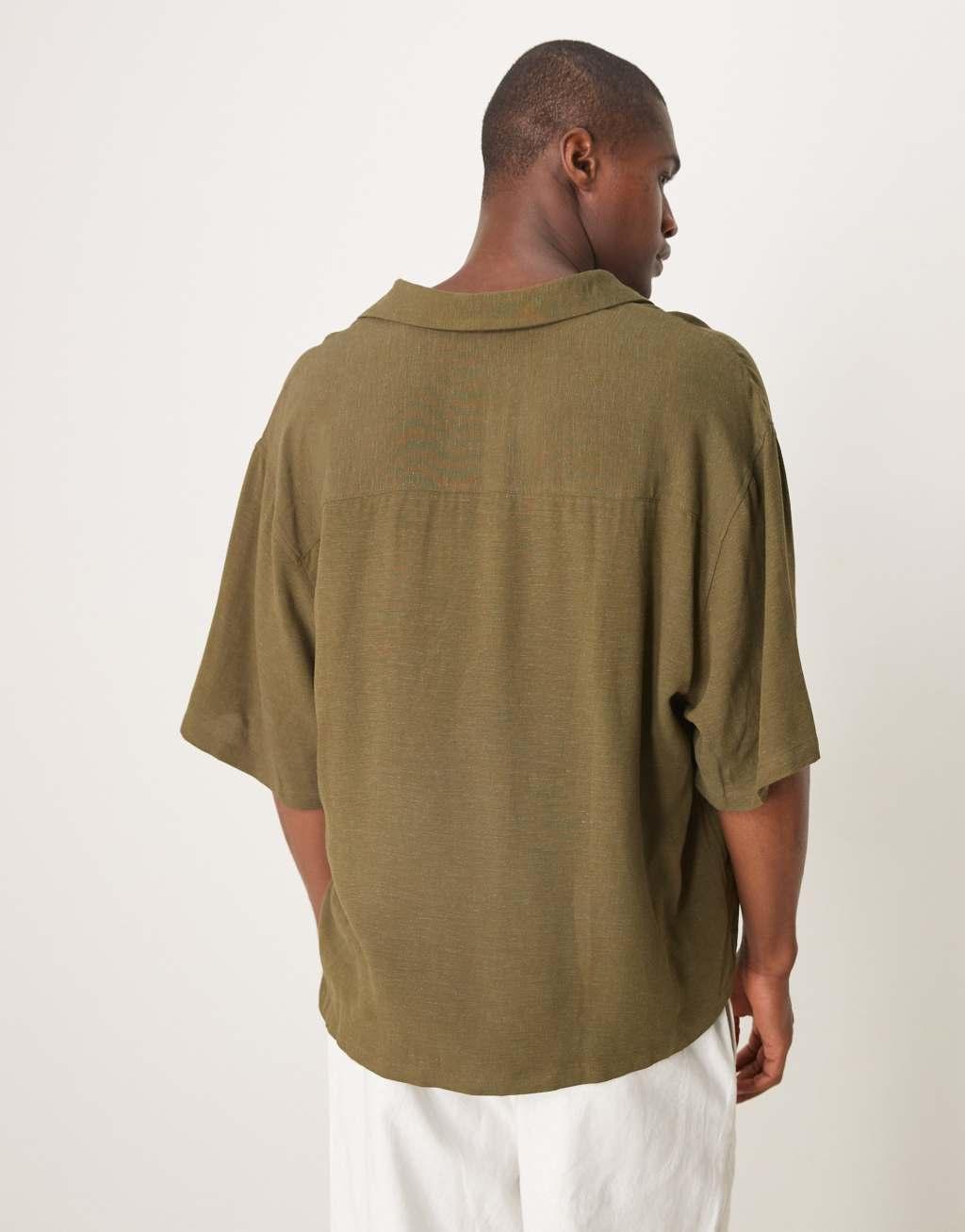 ASOS DESIGN oversized boxy overhead linen look shirt in brown Product Image