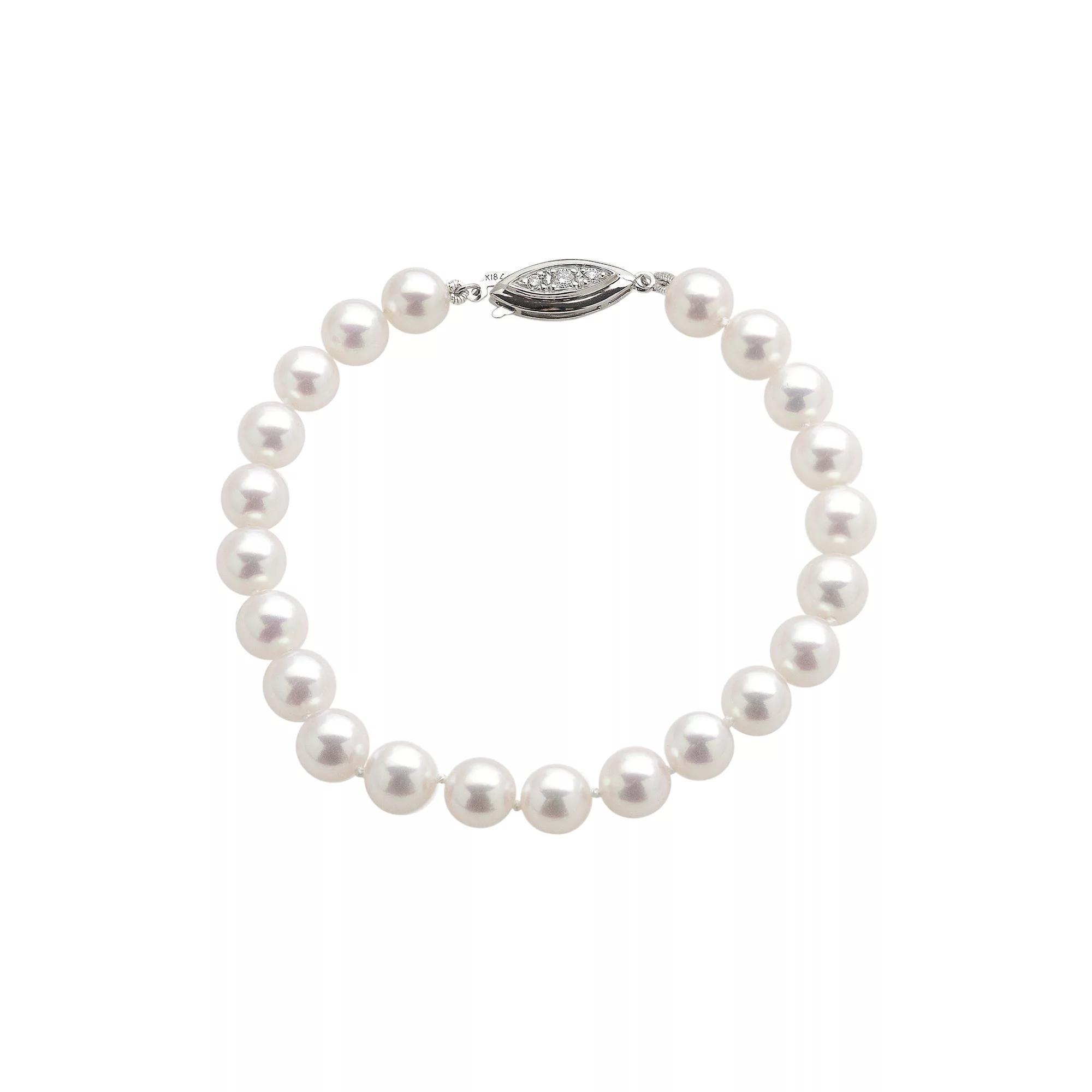 18k White Gold AAA Akoya Cultured Pearl Bracelet (7-7.5 mm), Womens Product Image