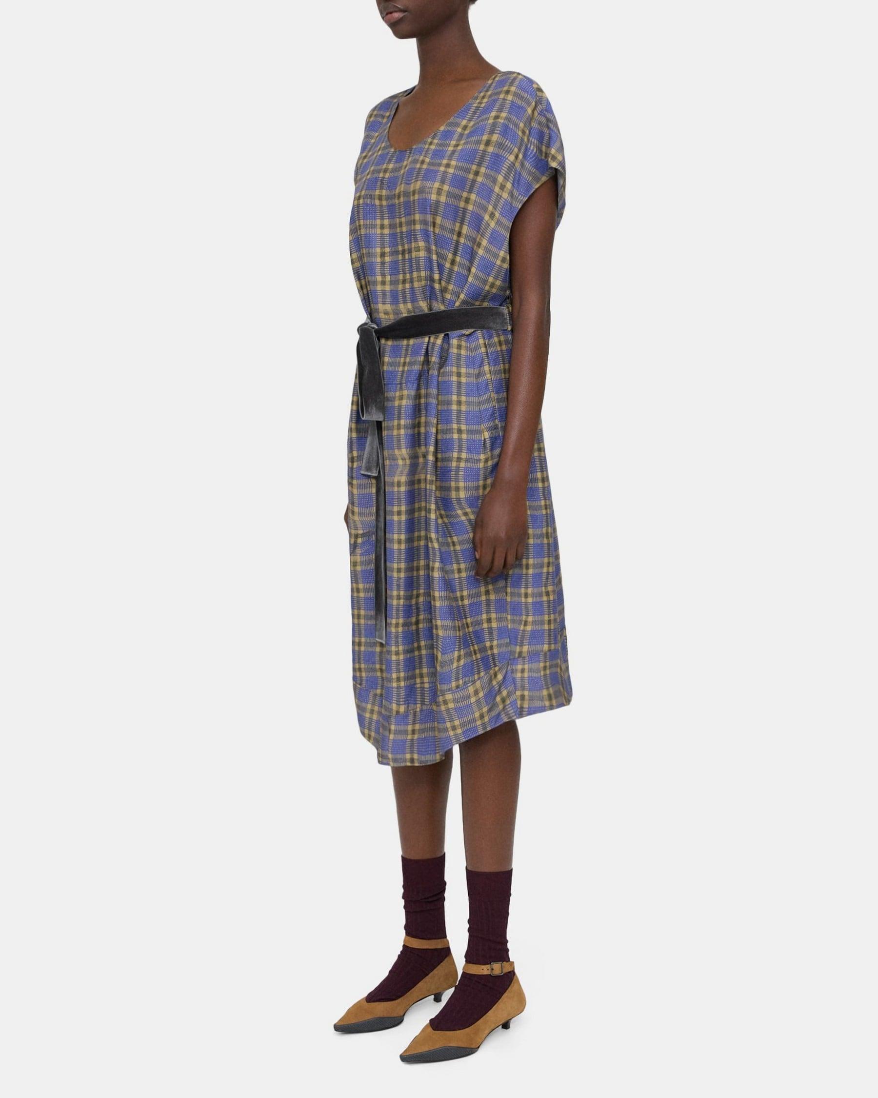 Belted Dress in Silk-Viscose Check Product Image