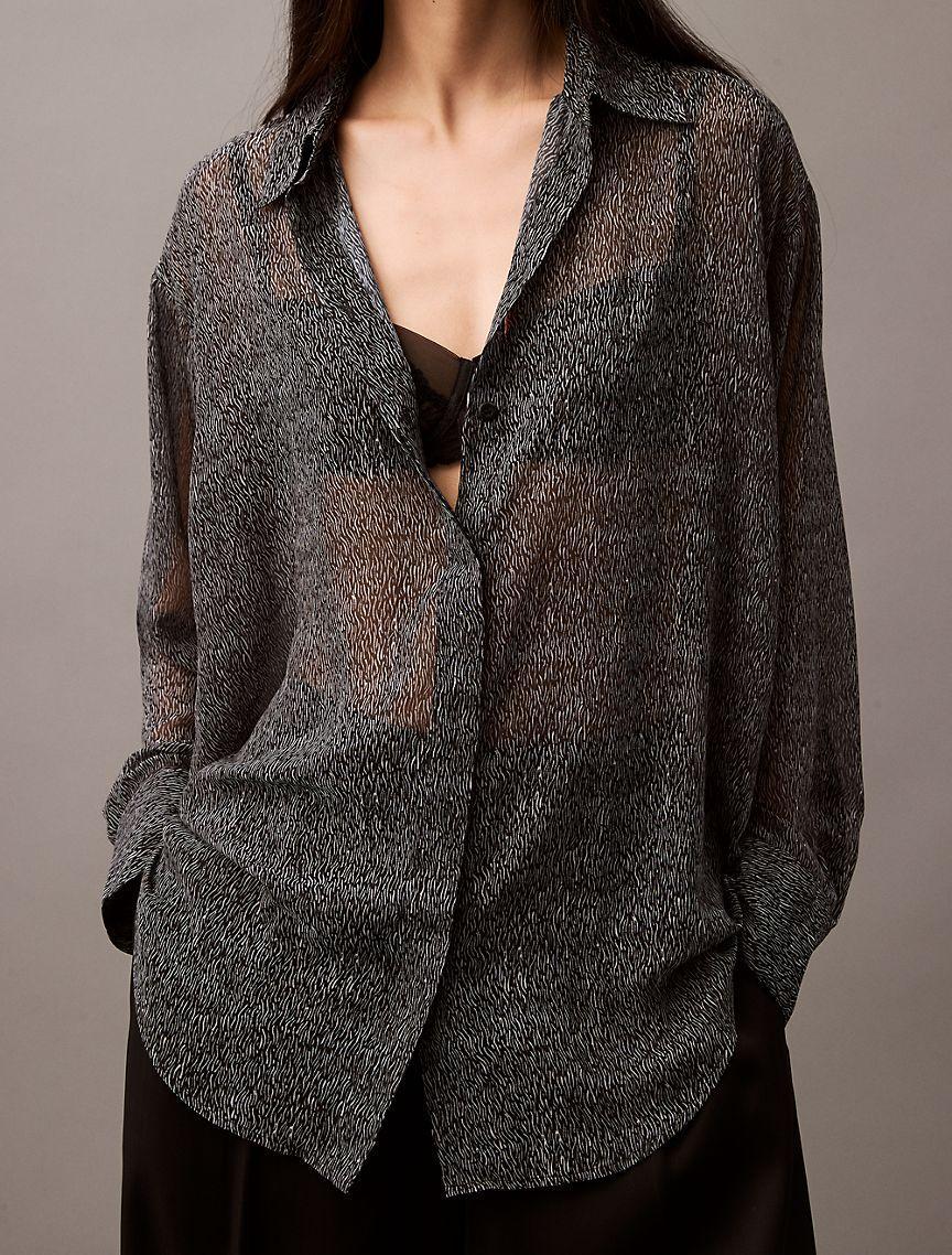 Chiffon Printed Relaxed Button-Down Shirt Product Image