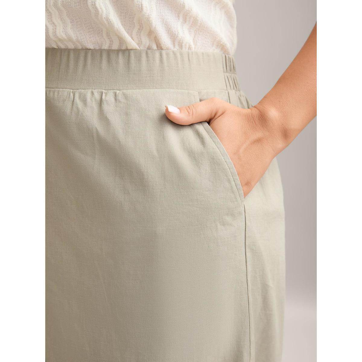 Plus Size Cotton Linen Blend Stretchy Wide-Leg Pants Women Champagne Resort Wide Leg Mid Rise Vacation Pants BloomChic 14-16/1X Product Image