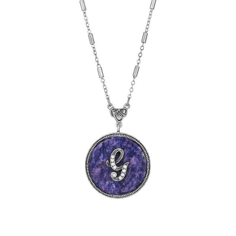 1928 Silver Tone Round Initial Pendant Necklace, Women's, G Product Image