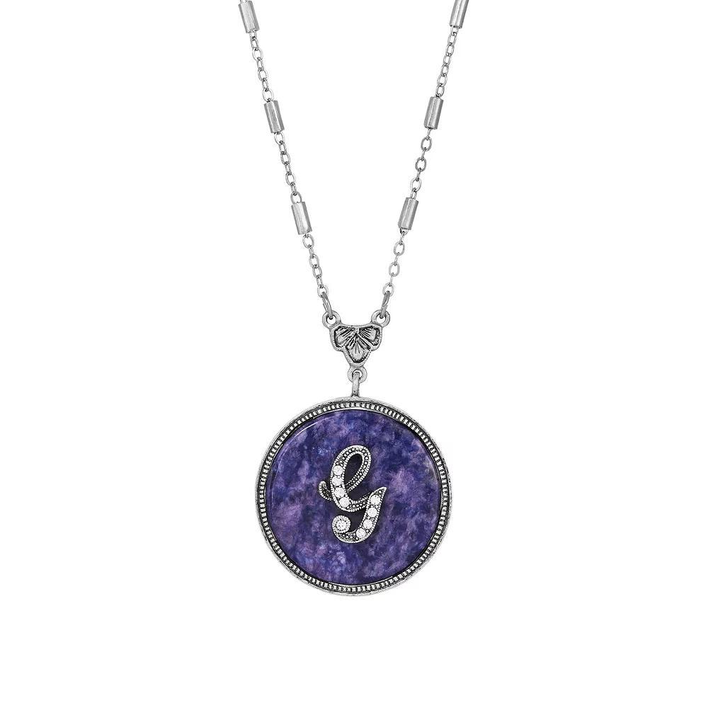 1928 Silver Tone Round Initial Pendant Necklace, Women's, G Product Image