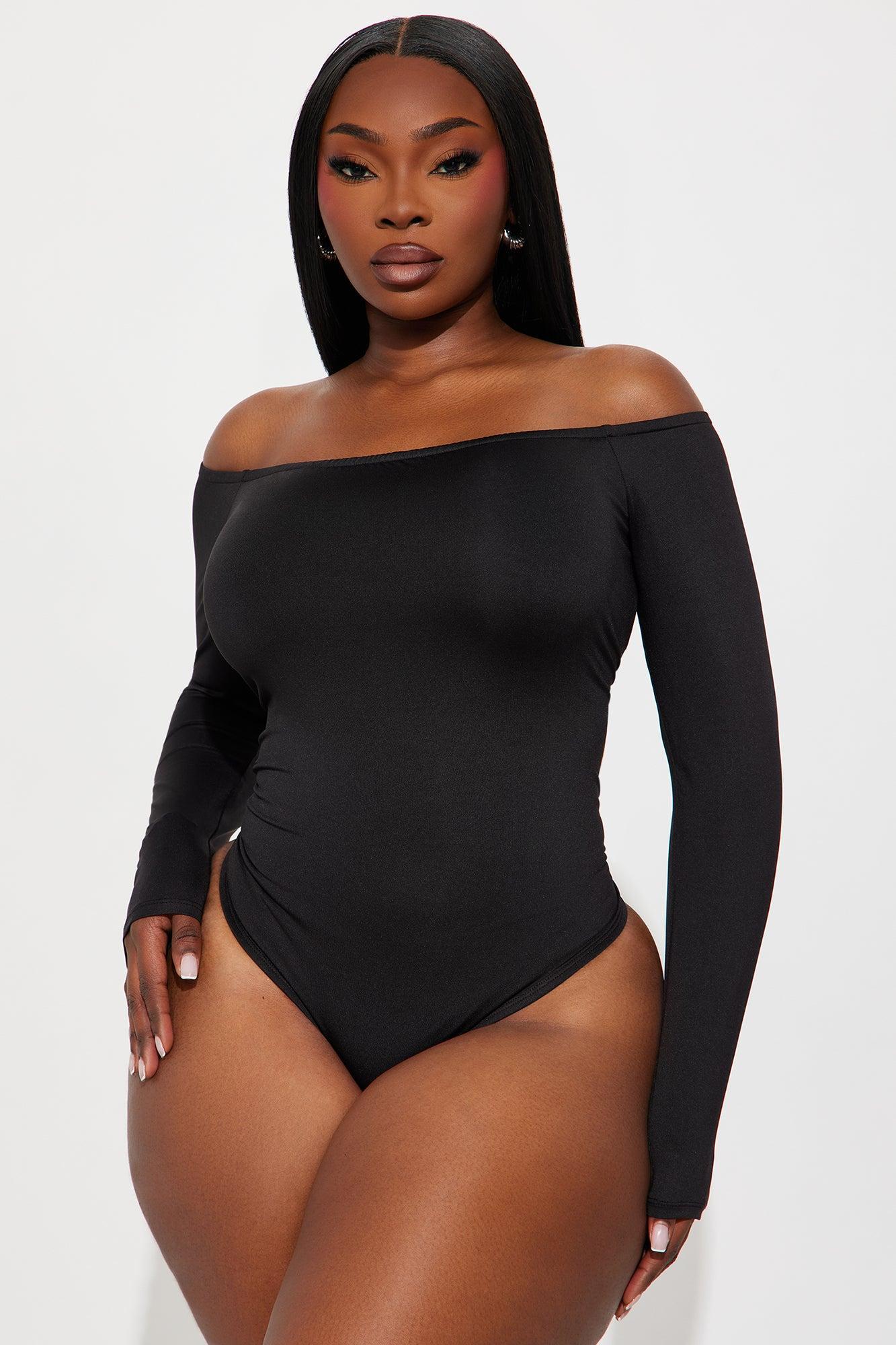 No Convincing Off Shoulder Cut Out Bodysuit - Black Product Image