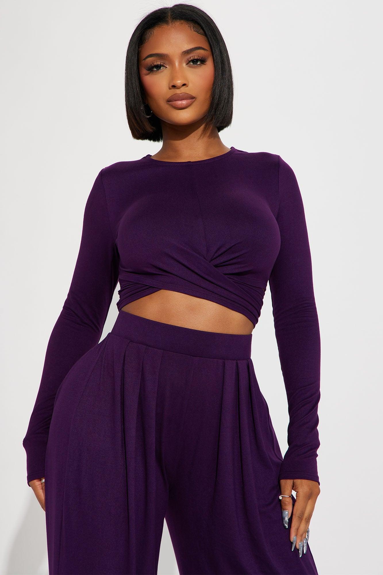 Casually Chic Long Sleeve Pant Set - Eggplant Product Image