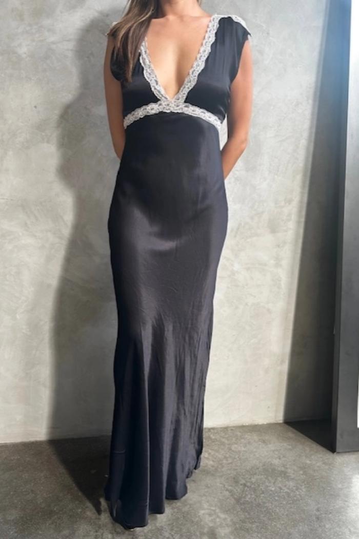 Satin Lace Trim Maxi Product Image