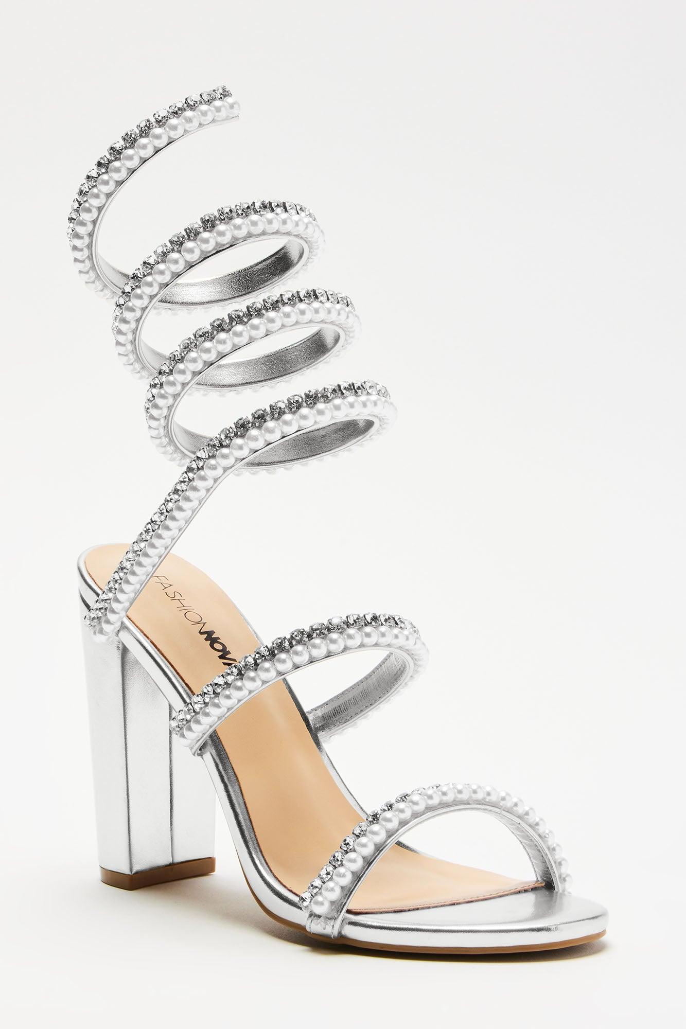 Xenia Pearl Wrap Up Heels - Silver Product Image
