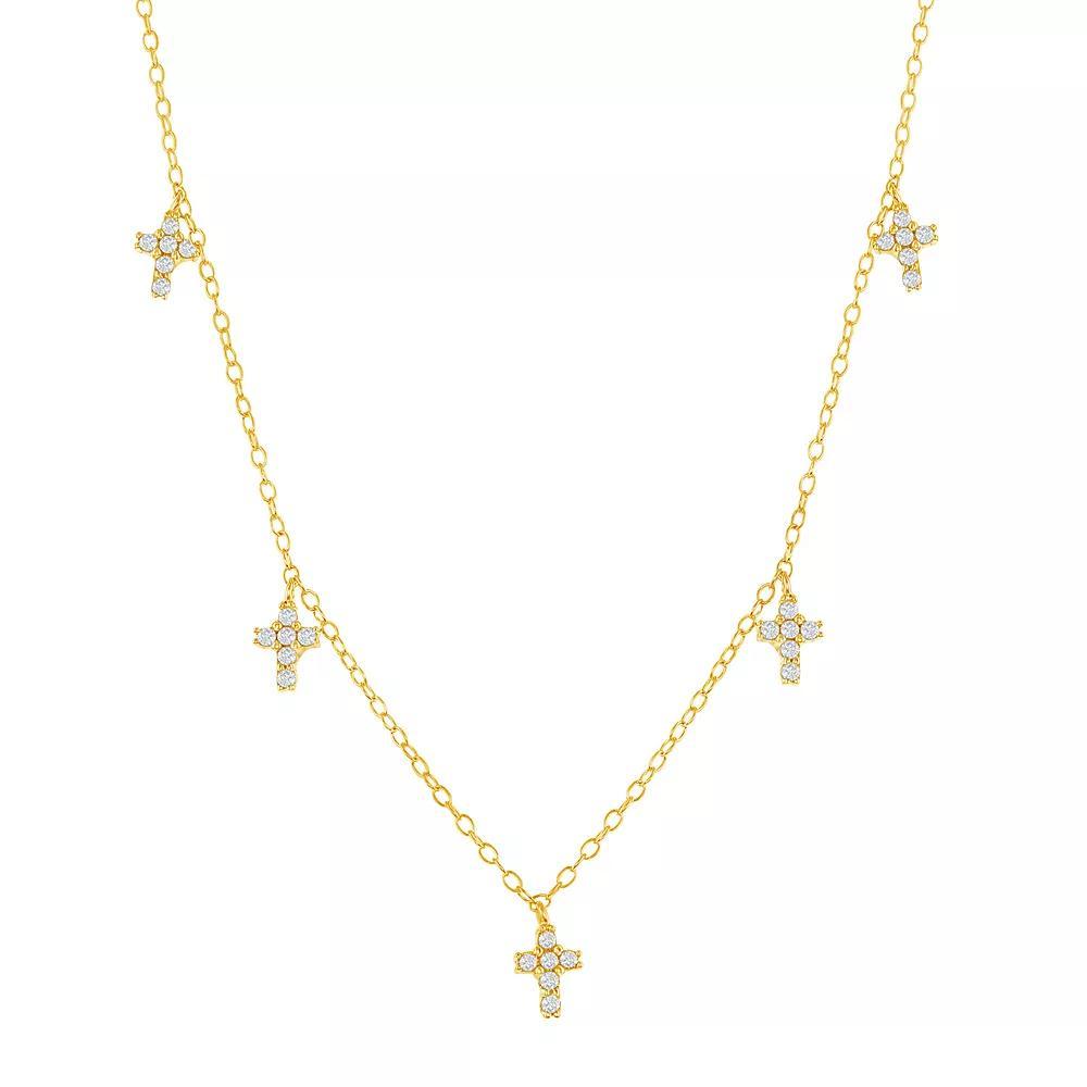 Sterling Silver Cubic Zirconia Dangling Cross Station Necklace, Women's, Size: 16-18" ADJ, Gold Tone Product Image