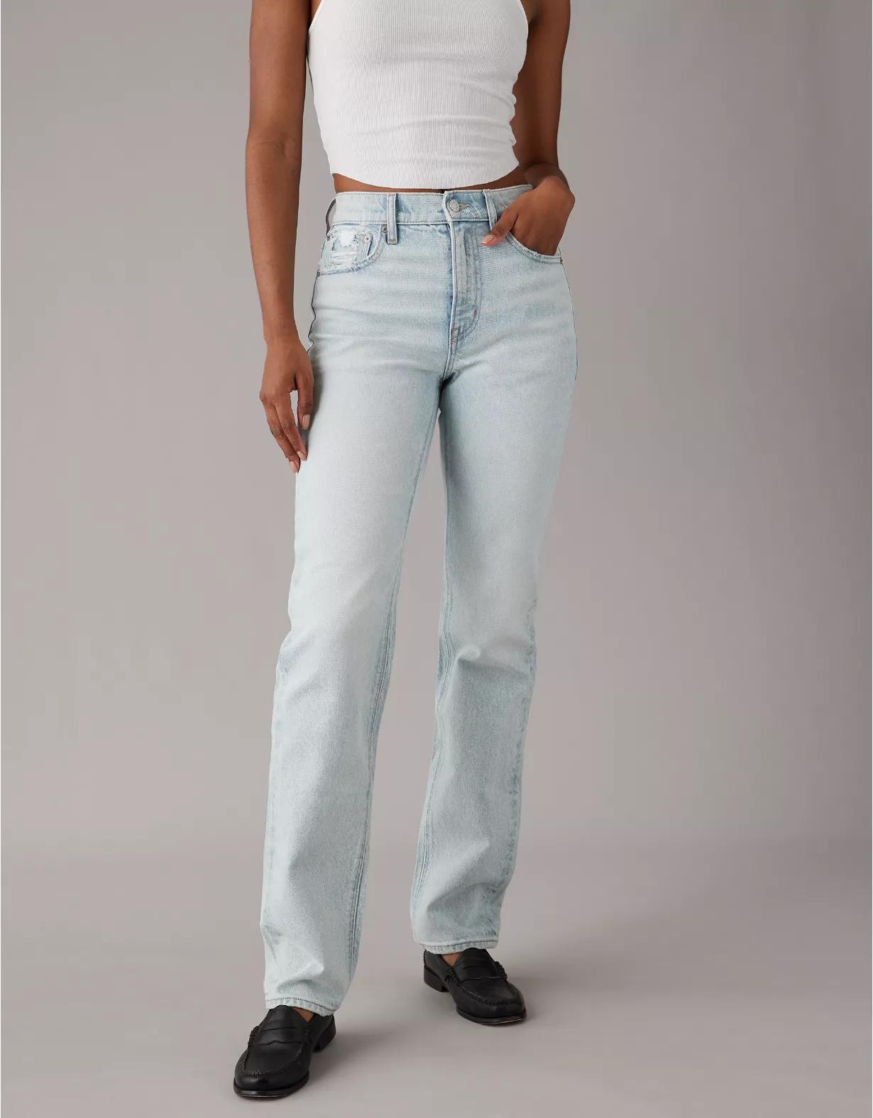 AE Stretch Super High-Waisted Straight Jean Product Image
