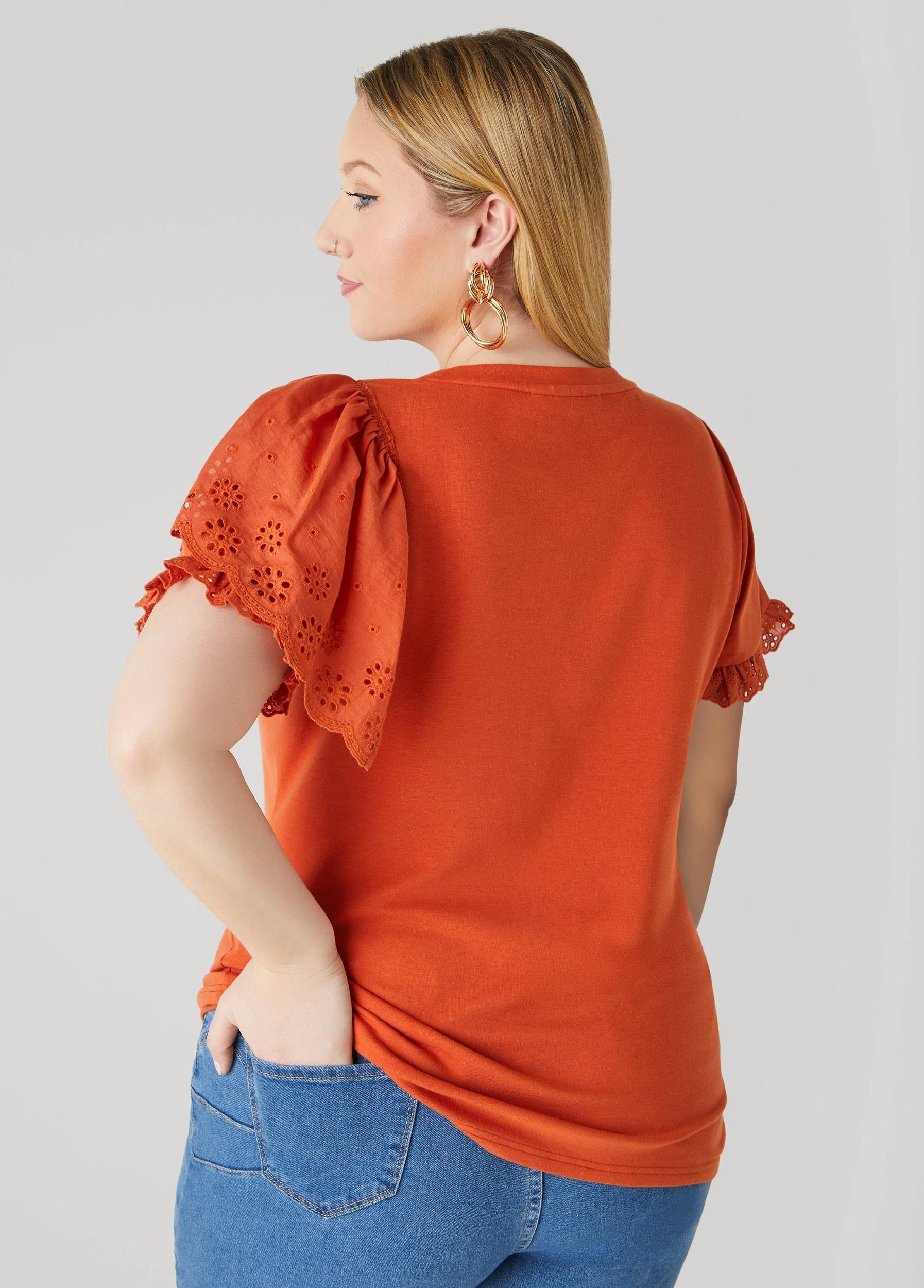 Floral Applique Poplin Paneled Tee Product Image