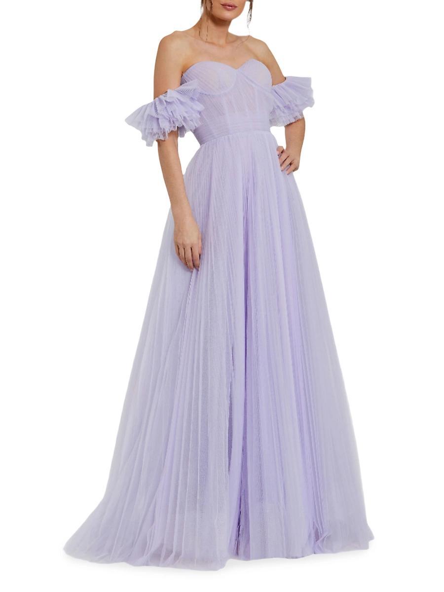 Womens Off-The-Shoulder Tulle A-Line Gown Product Image