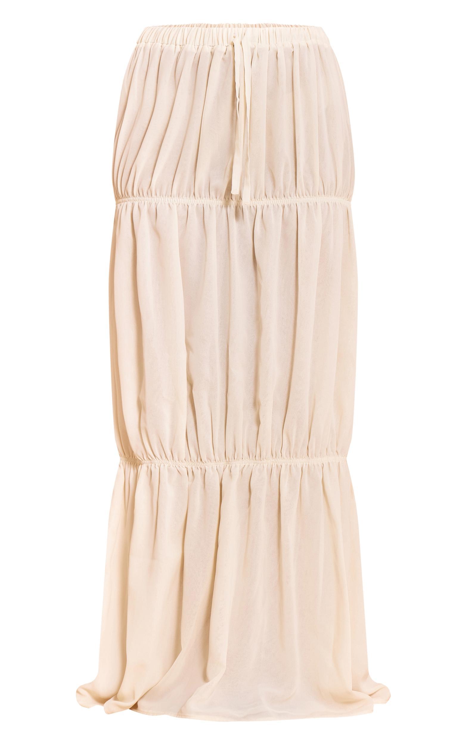 Cream Chiffon Tiered Bubble Maxi Skirt Product Image