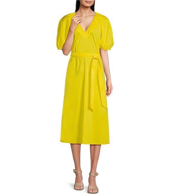 Alex Marie x Brrr° Everly V-Neck Puff Sleeve Midi Dress Product Image