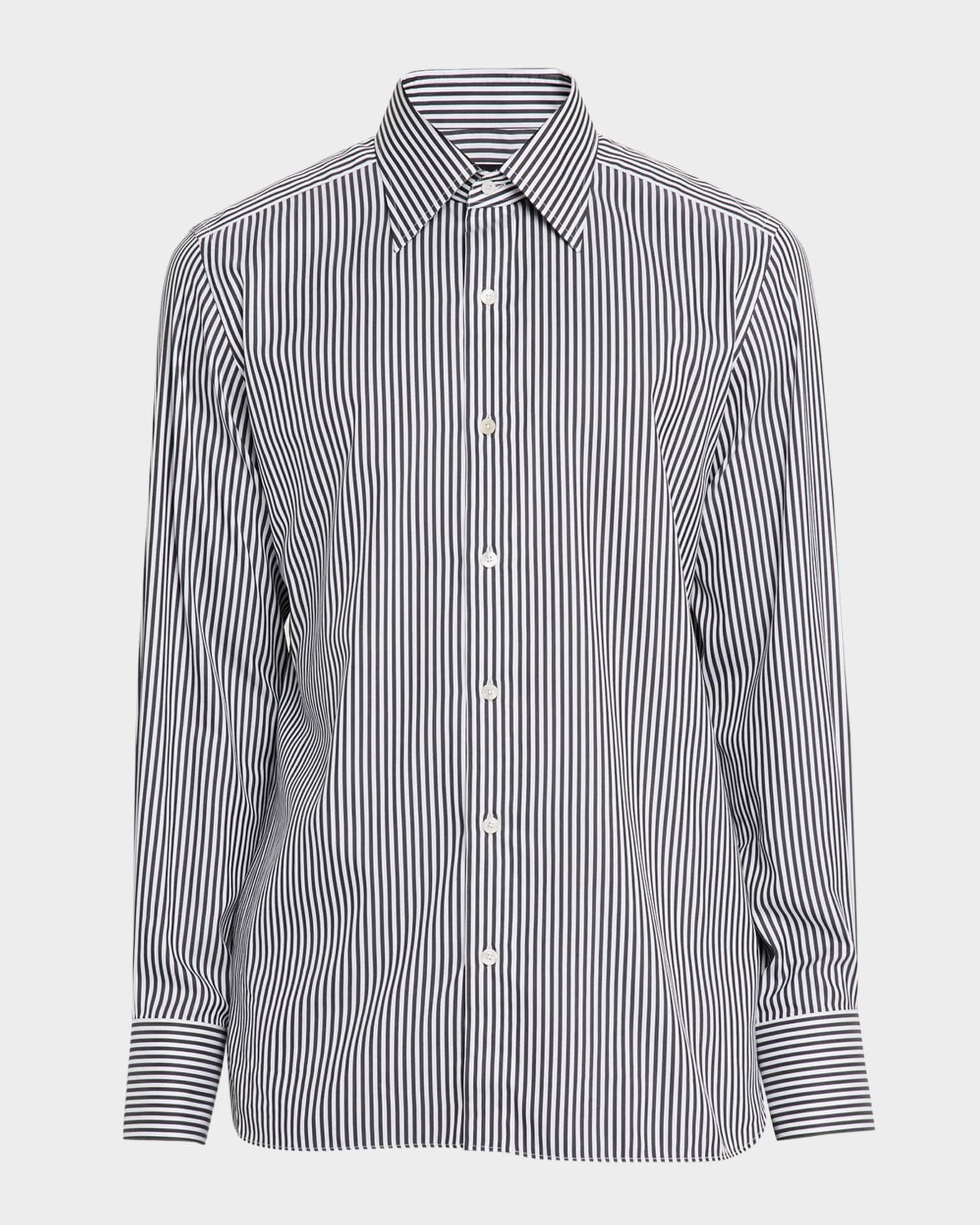 Men's Silk and Cotton Ladder Stripe Slim-Fit Dress Shirt Product Image