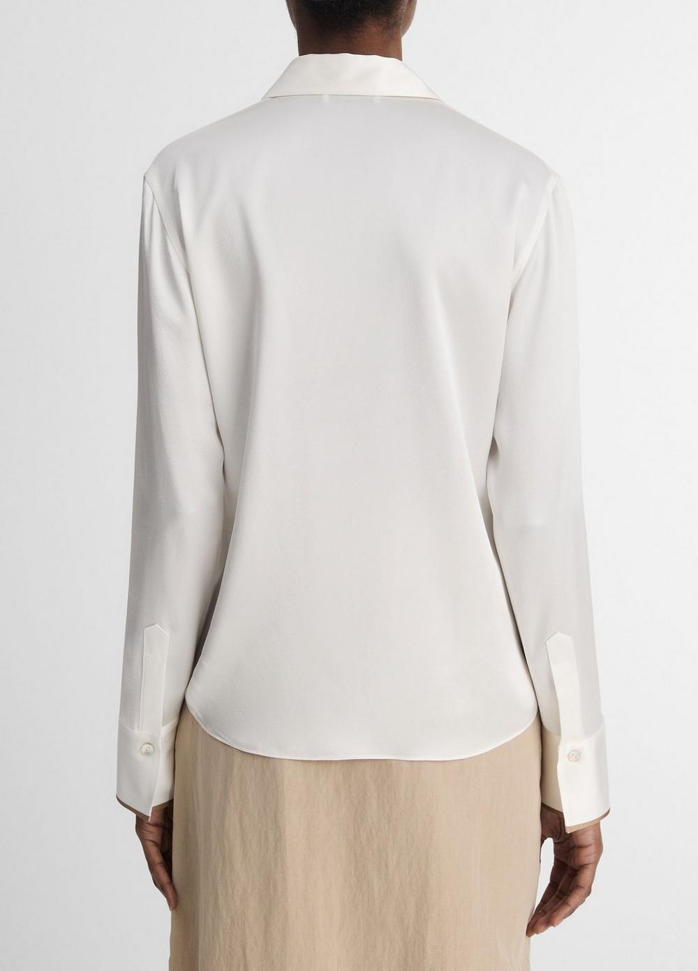 Womens Silk Tipped Slim Long-Sleeve Blouse, Graphite/rye, Size M Vince Product Image