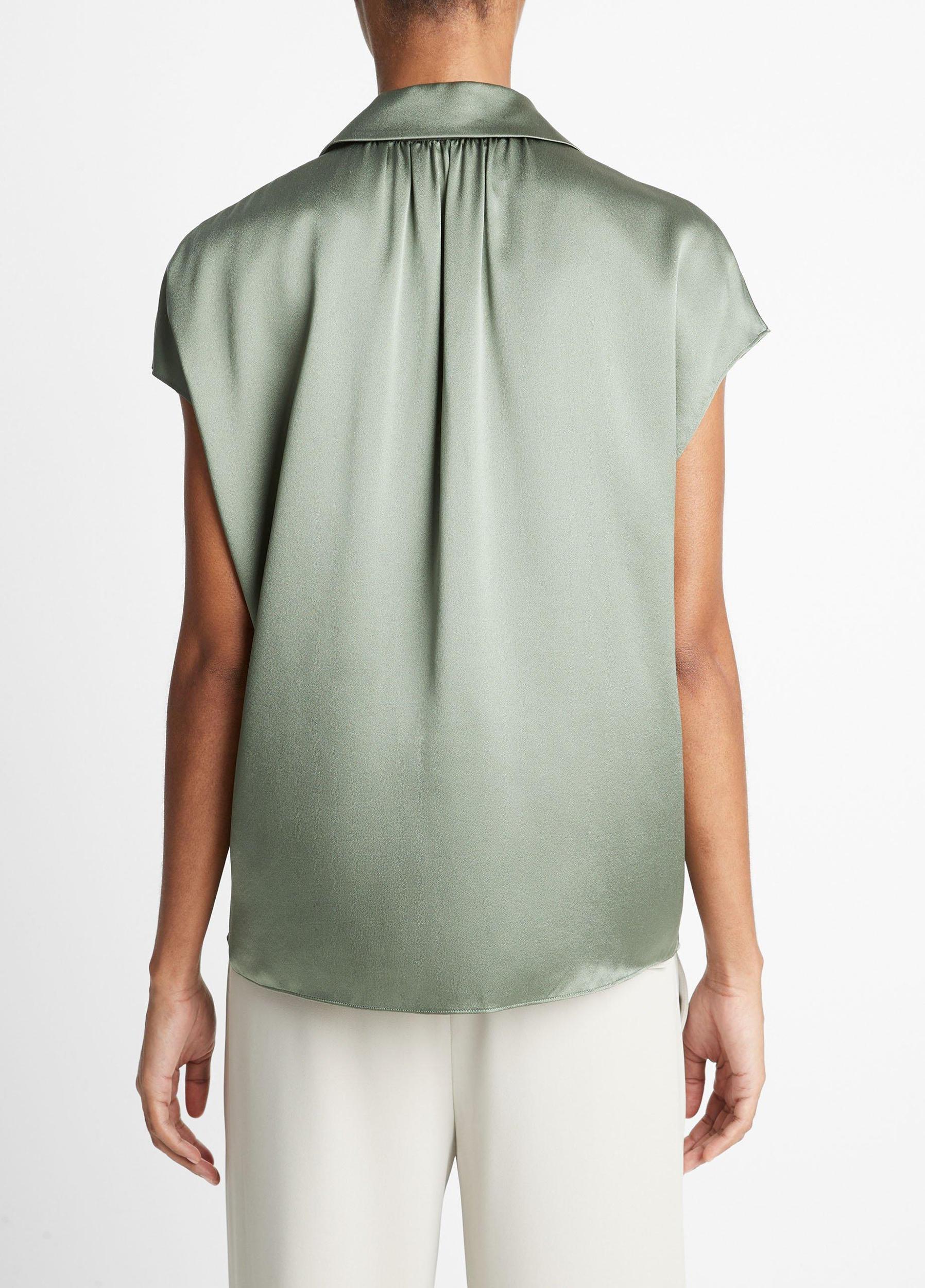 Silk Cap-Sleeve Ruched-Back Blouse Product Image