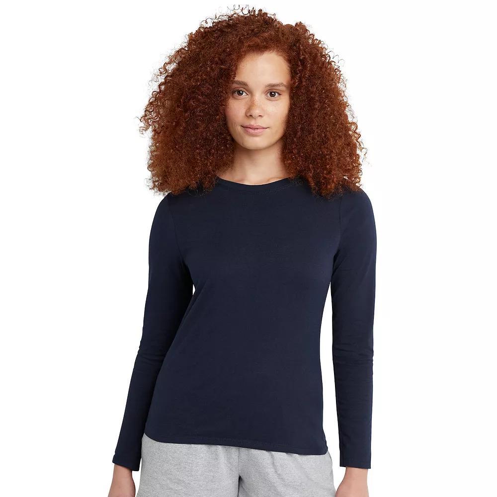 Women's Hanes® Originals Long Sleeve Crewneck Tee, Size: Medium, Purple Splendor Product Image