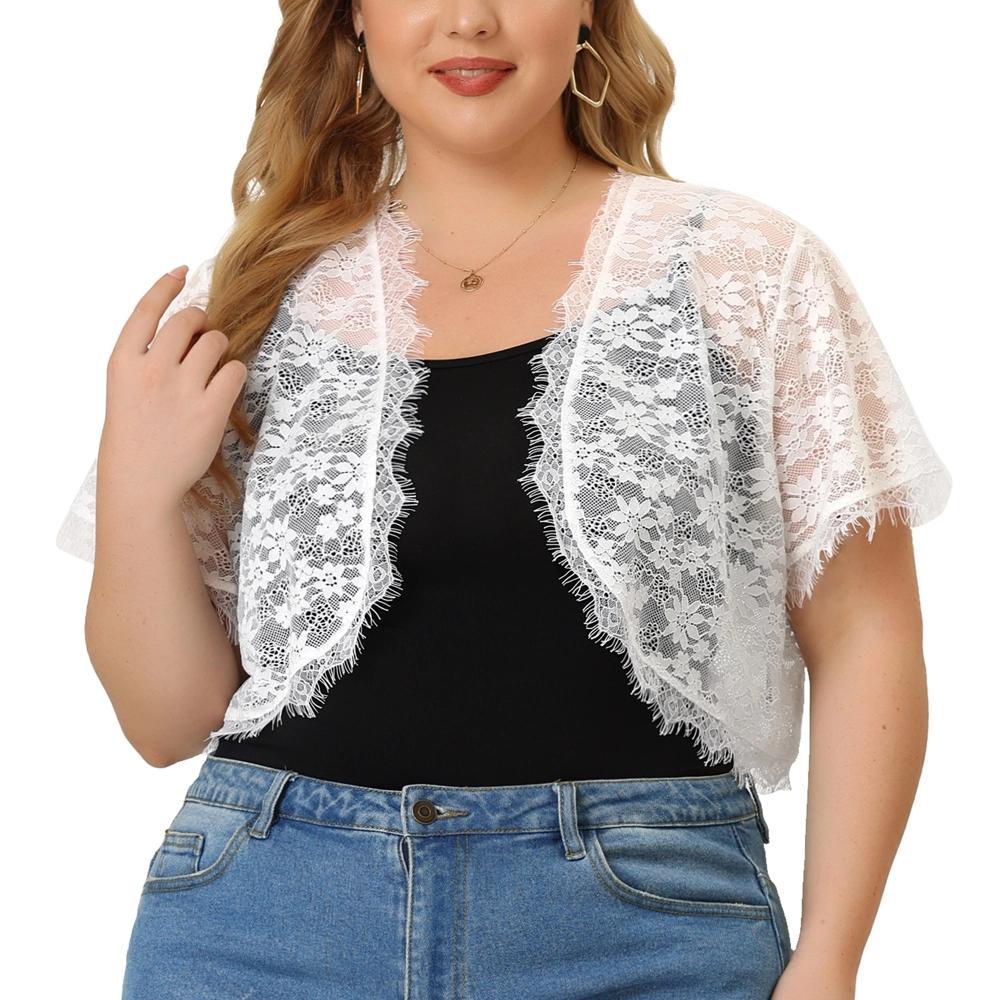 Agnes Orinda Women's Plus Size Sheer Lace Open Front Lightweight Elegant Shrugs Product Image