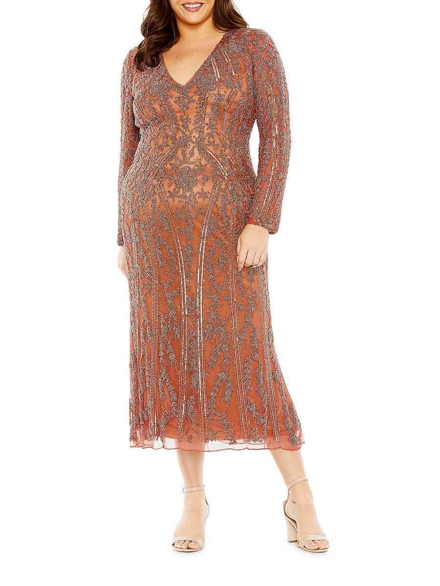 Womens Beaded Satin Midi Dress Product Image