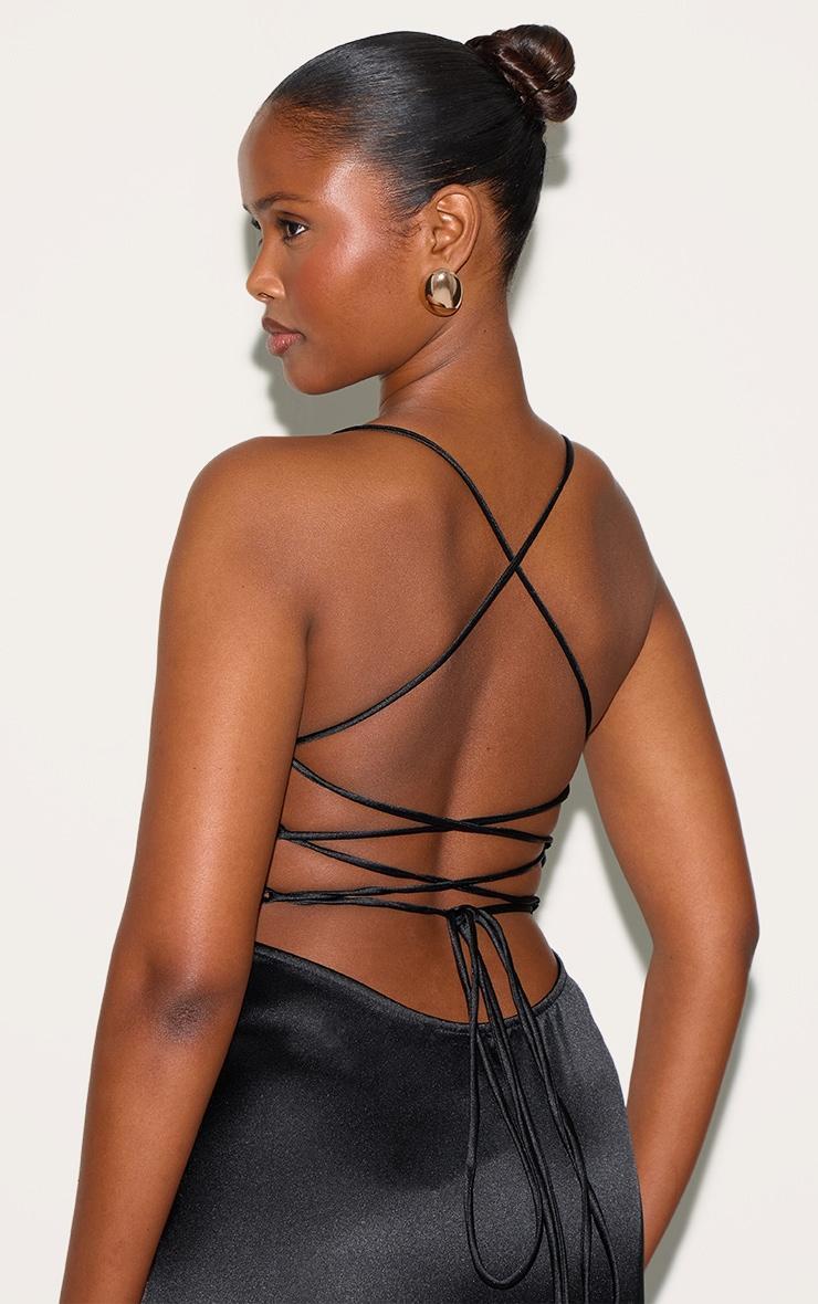 Black Satin Tie Back Maxi Dress Product Image