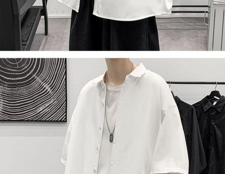 Elbow-Sleeve Plain Shirt Product Image