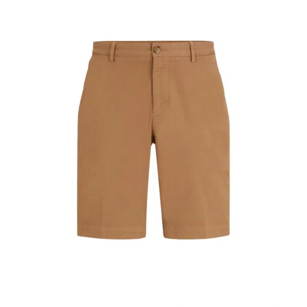 HUGO BOSS Slim-fit Shorts In Stretch-cotton Gabardine In Beige Product Image