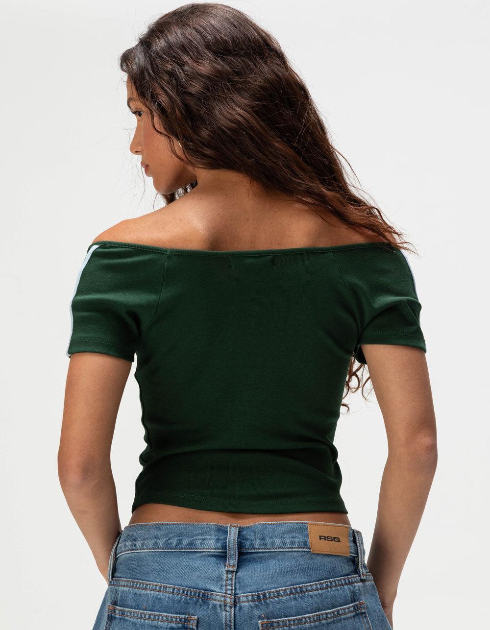 RSQ Womens Racing Off The Shoulder Tee - GREEN Product Image