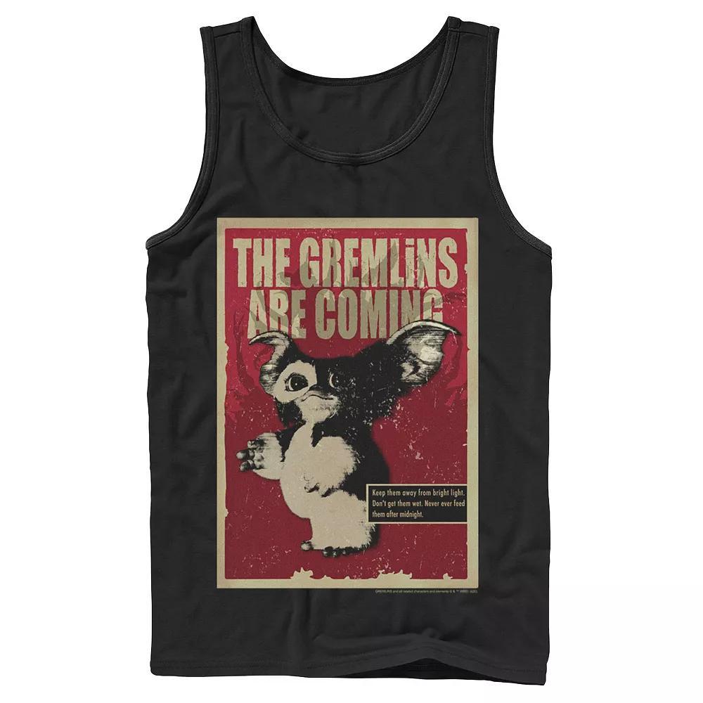 Men's Gremlins Gizmo The Gremlins Are Coming Poster Tank Top, Size: XL, Black Product Image