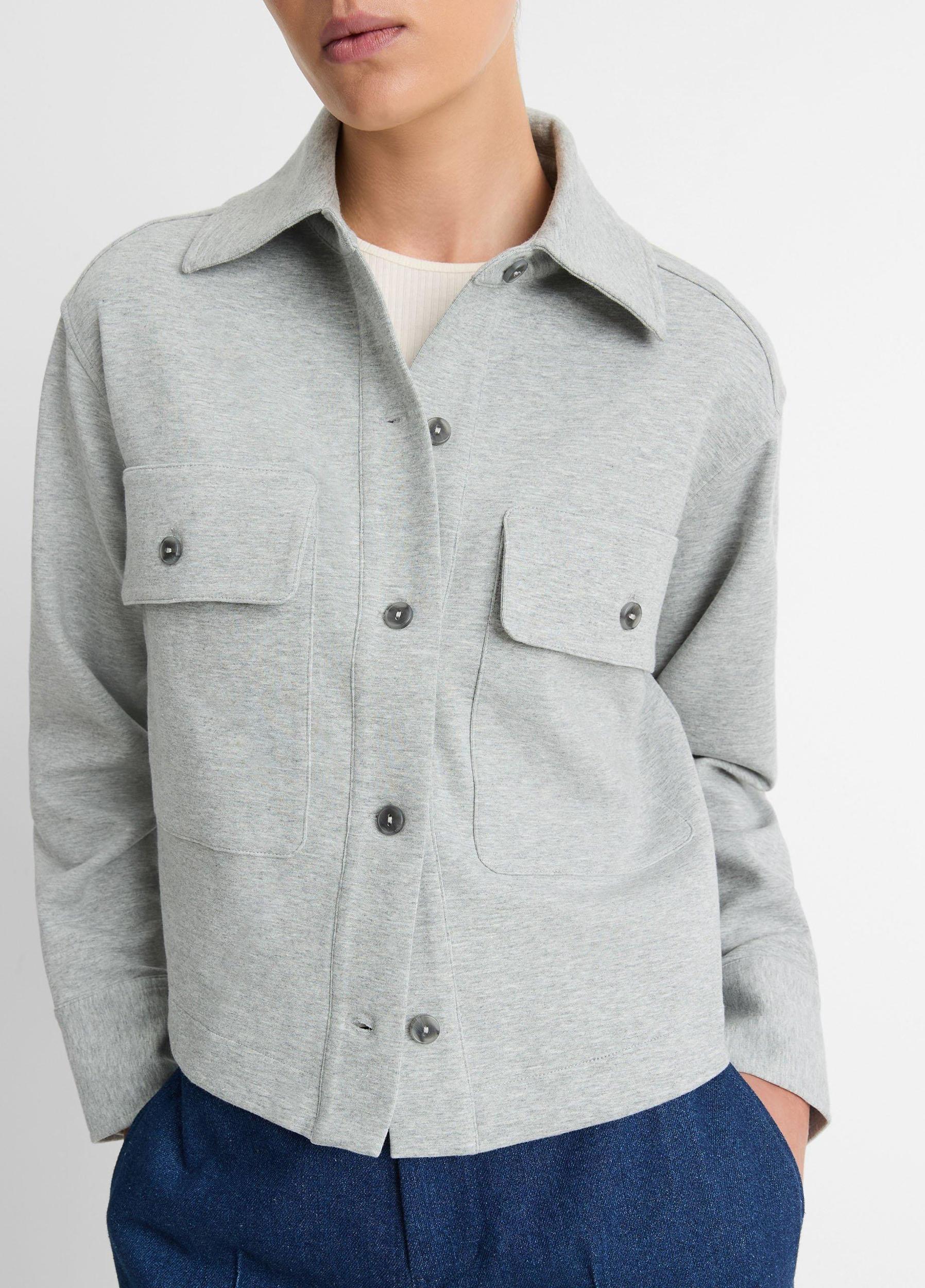 Womens Double-Knit Cotton-Blend Cropped Jacket, Heather Mid Grey, Size M Vince Product Image