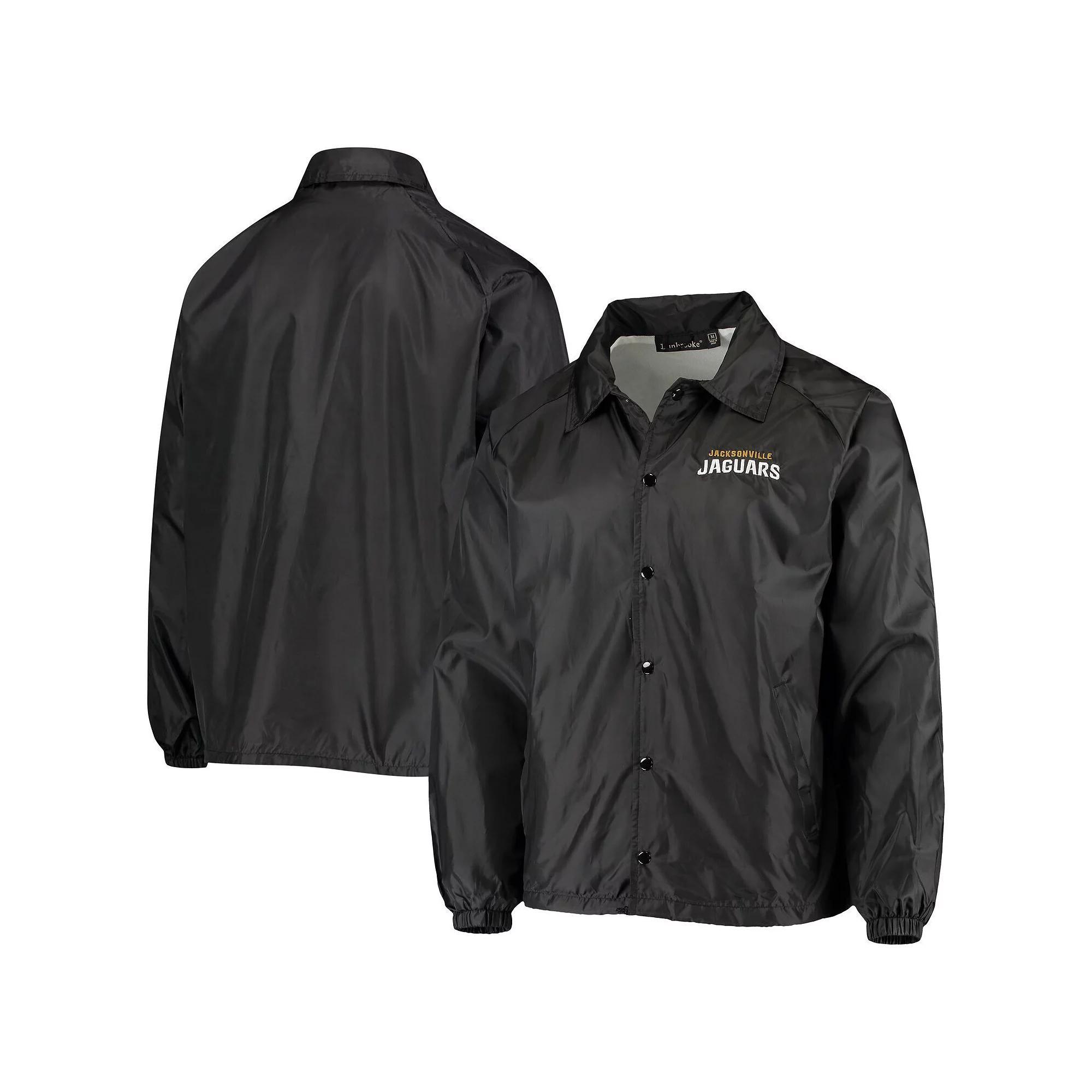 Men's Black Jacksonville Jaguars Coaches Classic Raglan Full-Snap Windbreaker Jacket, Size: Large Product Image
