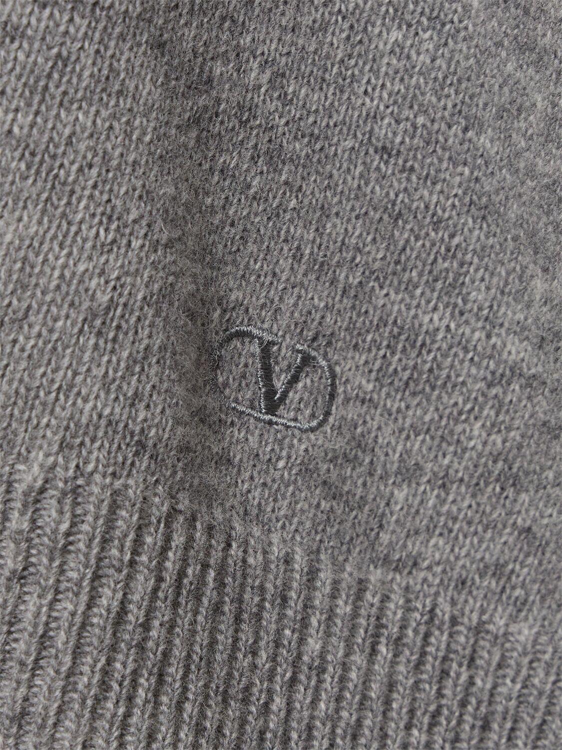 VALENTINO Strickpullover Aus Wolle Mit Federn In Grau Product Image