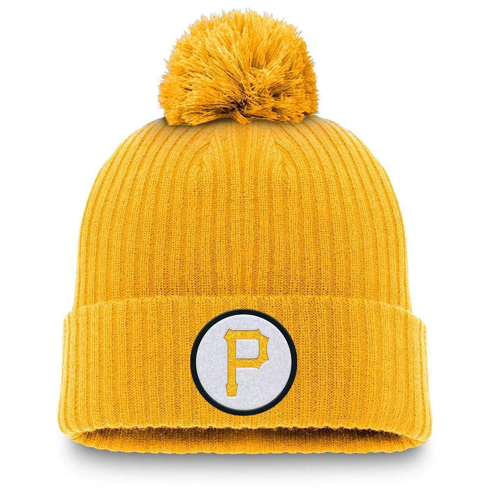 Men's Nike Gold Pittsburgh Pirates Cooperstown Collection Patch Cuffed Knit Hat with Pom Product Image