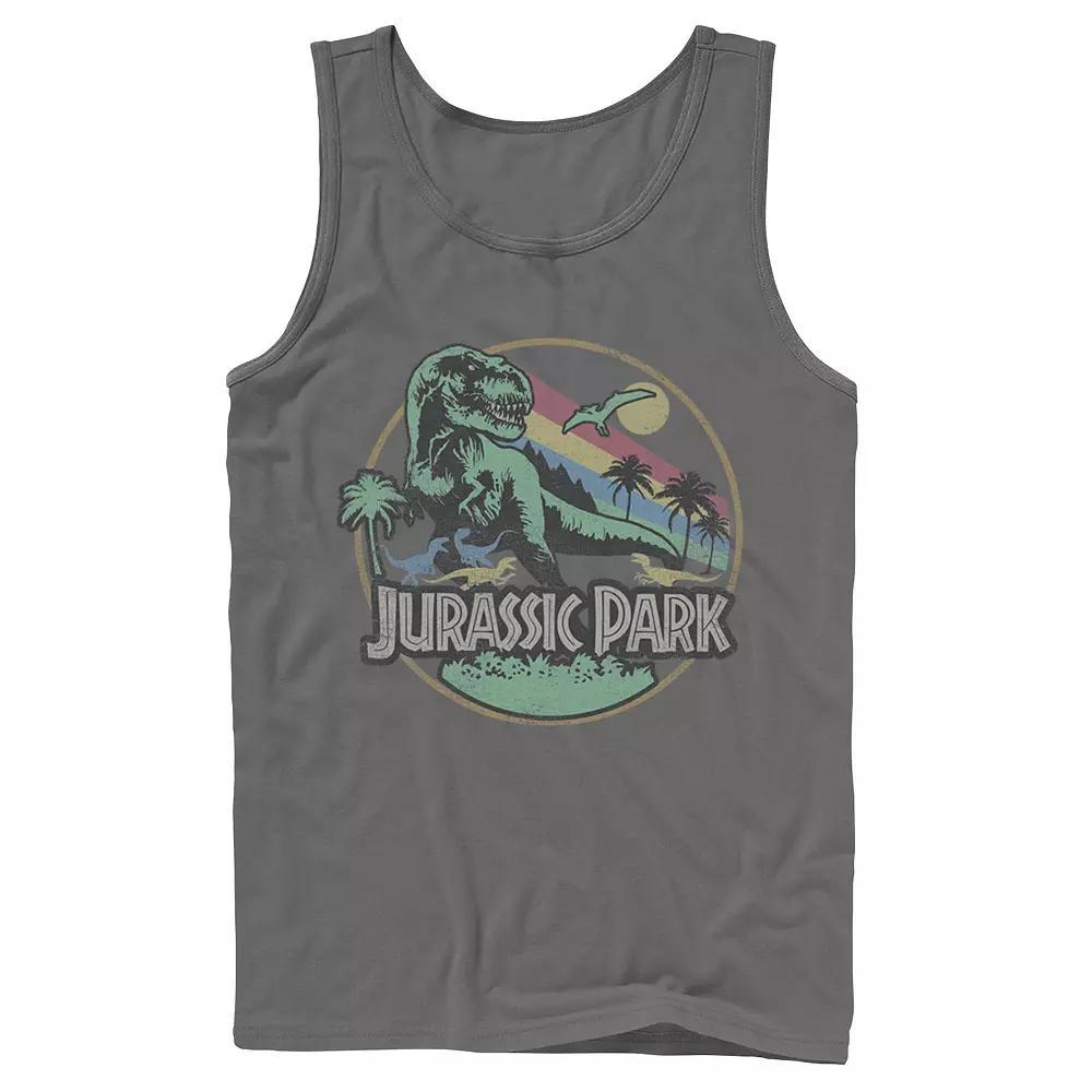 Mens Jurassic Park Retro Circle Tank Top Grey Product Image