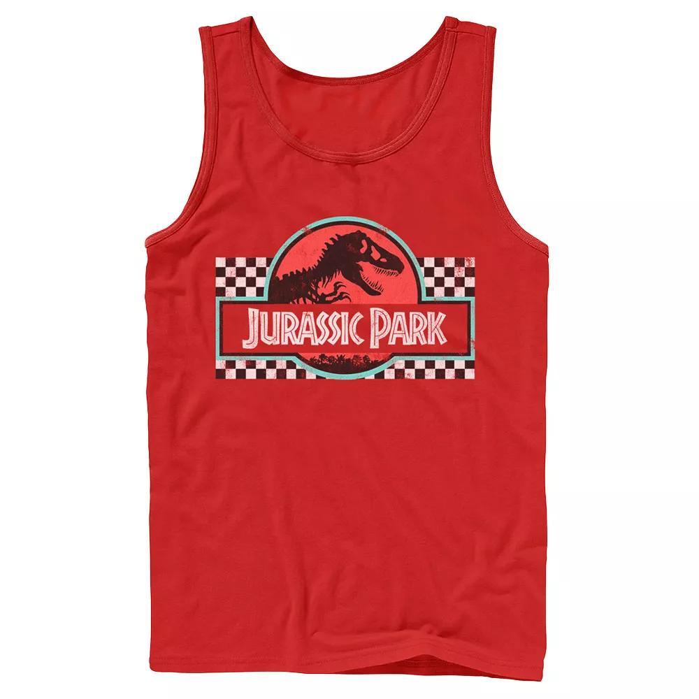 Men's Jurassic Park Retro Colors Checkered Logo Tank Top, Size: Small, Grey Product Image