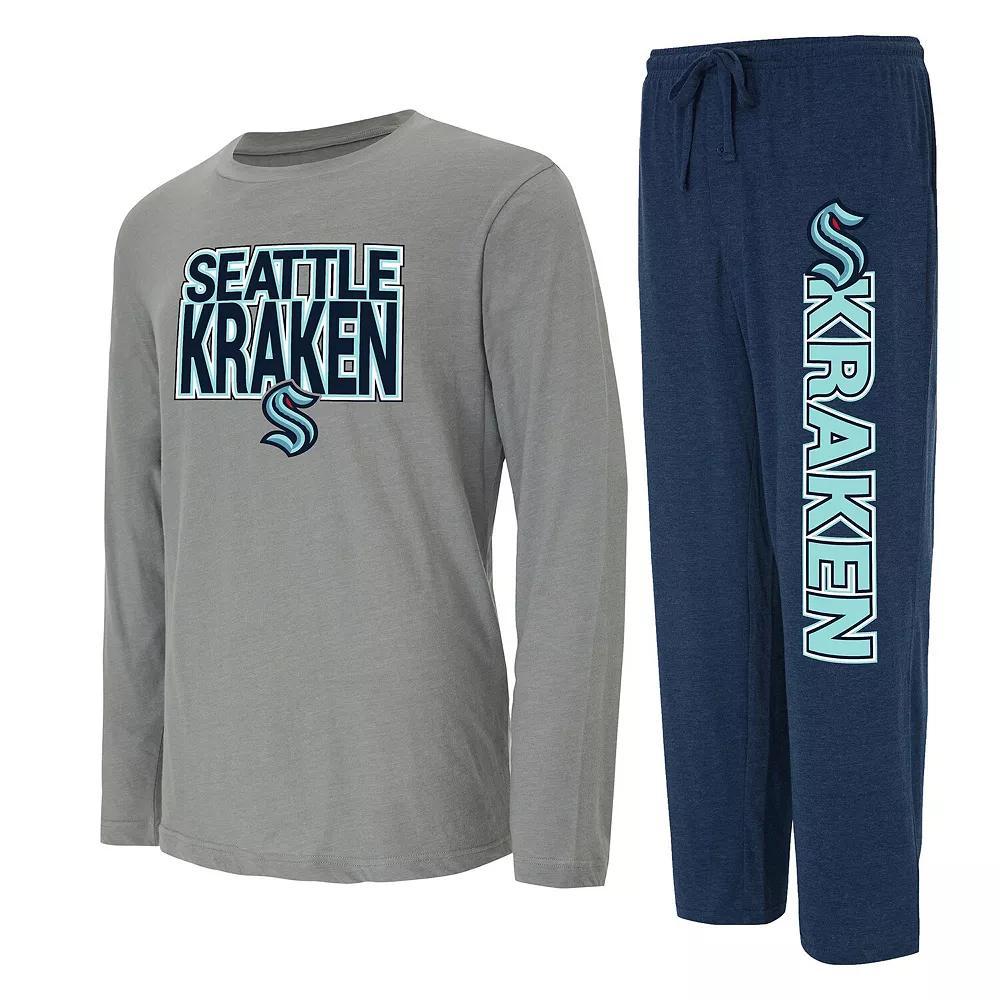 Mens Concepts Sport Navy/Gray Seattle Kraken Meter Long Sleeve T-Shirt & Pants Sleep Set Krk Blue Product Image