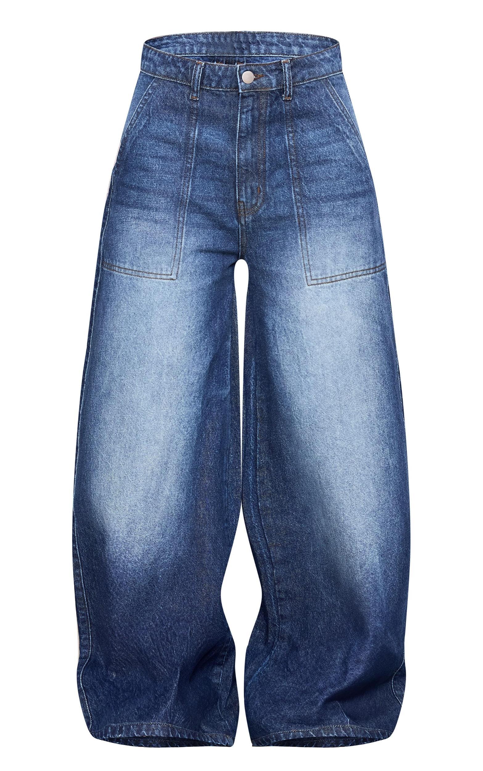 Mid Blue Wash Mid Rise Wide Leg Jeans Product Image