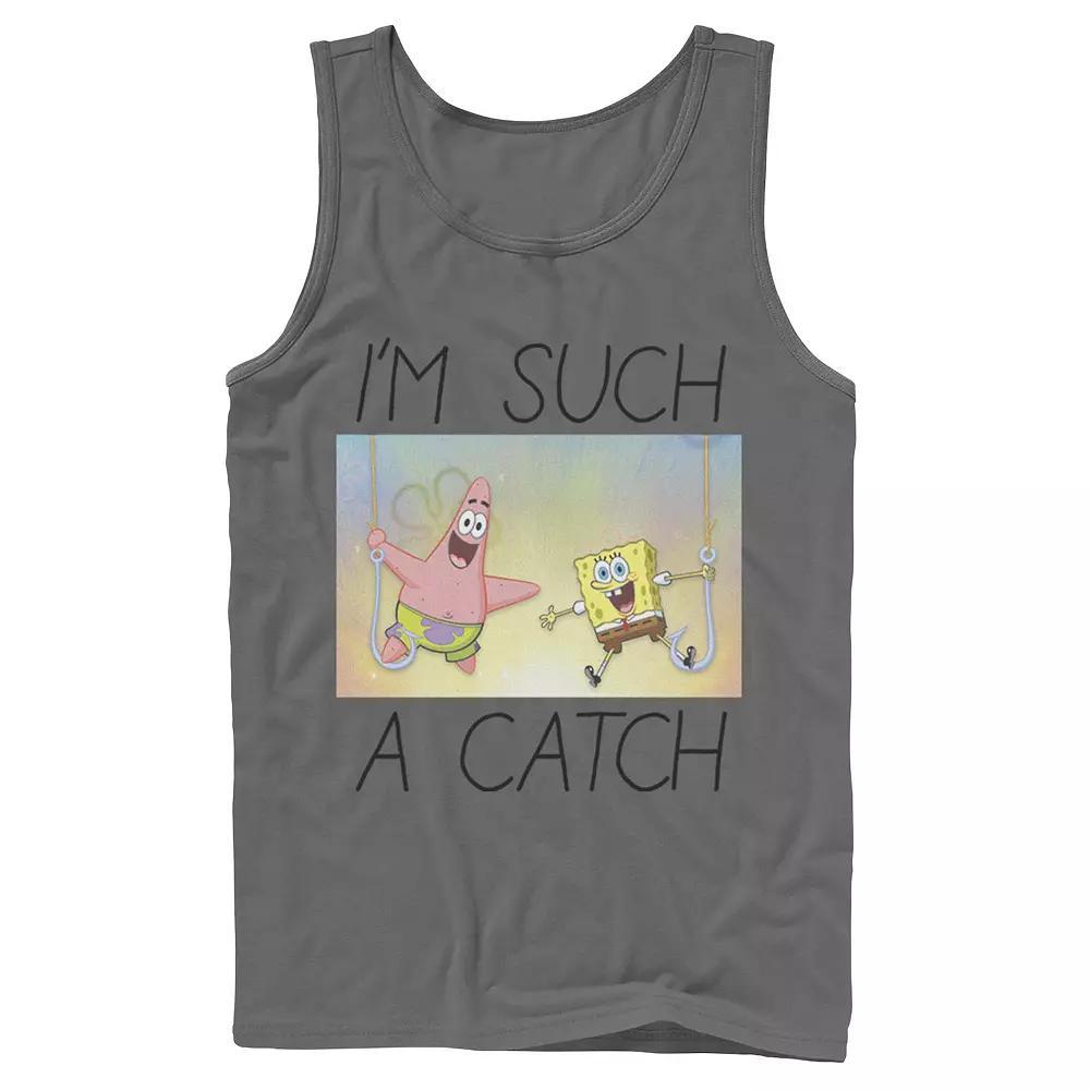 Men's Nickelodeon SpongeBob SquarePants Such A Catch Fish Hook Graphic Tank Top, Size: Small, Grey Product Image