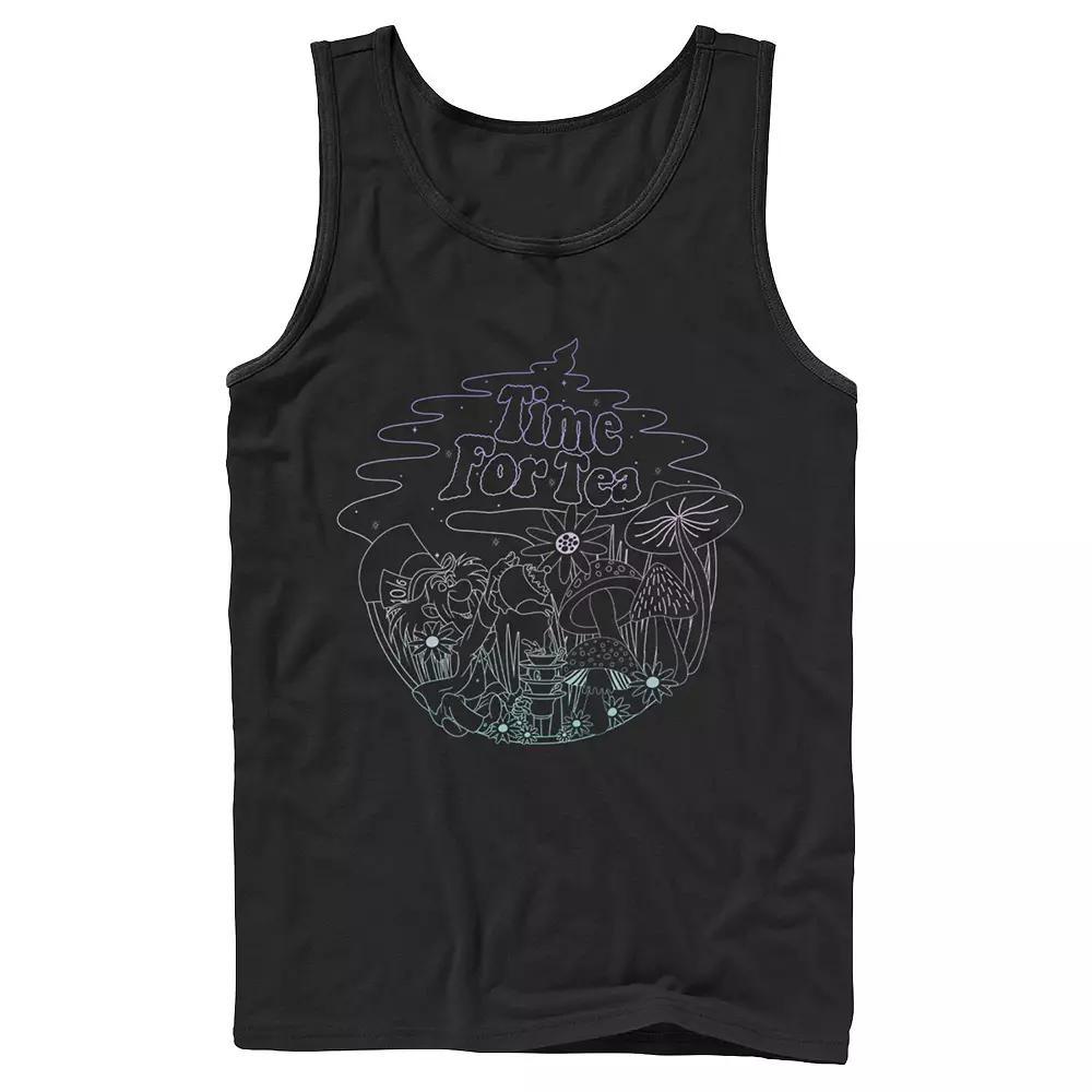 Disney's Alice In Wonderland Mad Hatter Time For Tea Line Art Men's Tank Top, Size: XL, Black Product Image