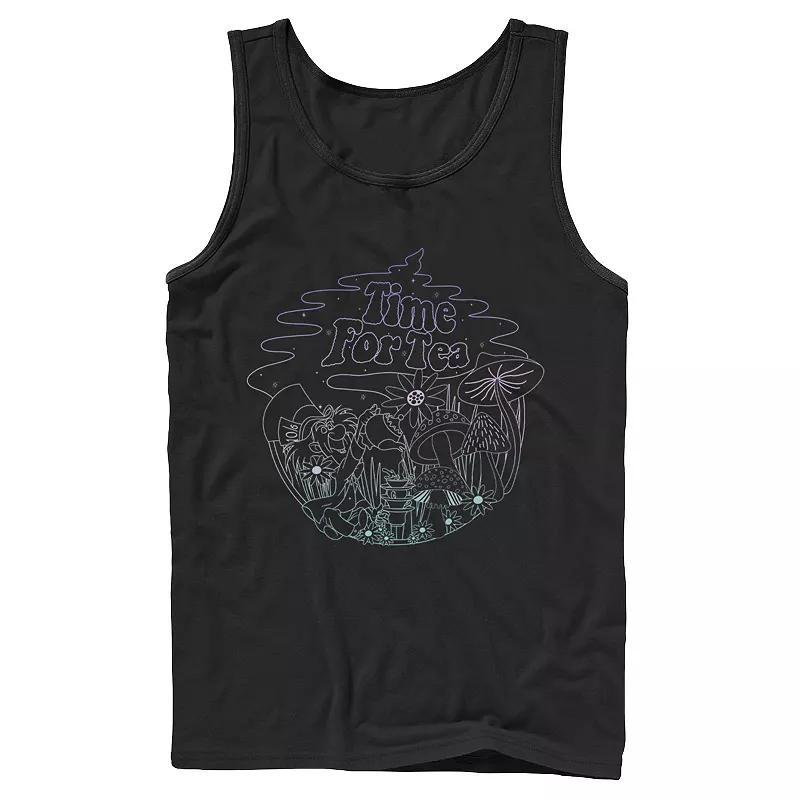 Disney's Alice In Wonderland Mad Hatter Time For Tea Line Art Men's Tank Top, Size: XL, Black Product Image