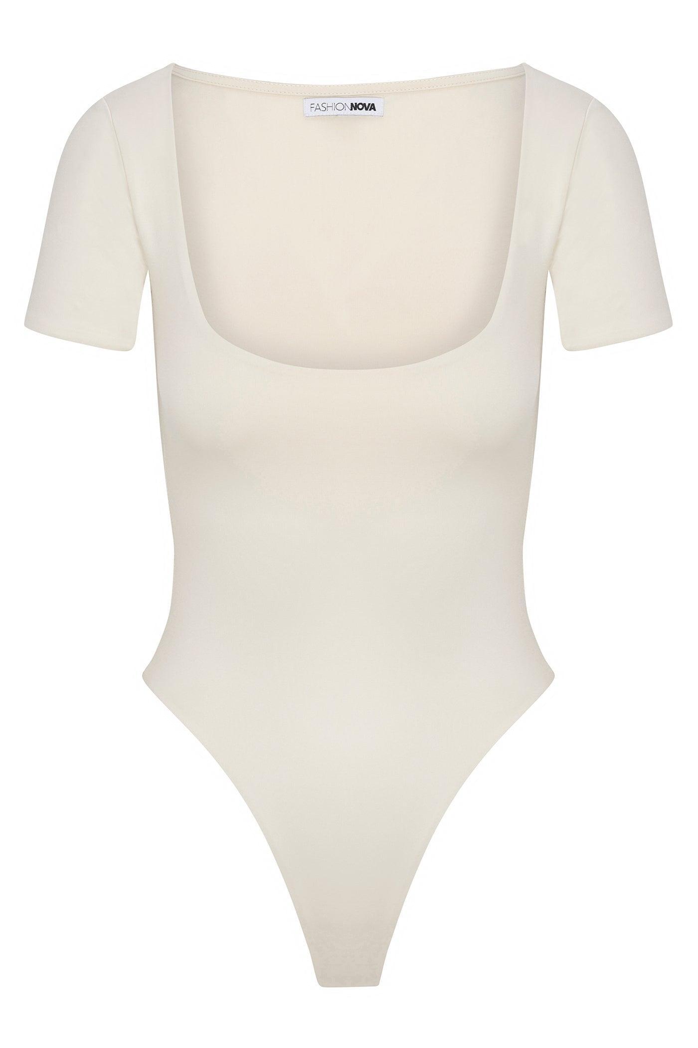 Contour Double Lined Short Sleeve Scoop Neck Bodysuit - Bone Female Product Image