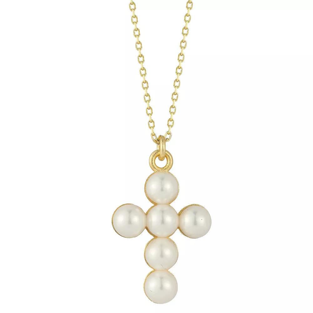 Sunkissed Sterling Big Freshwater Cultured Pearl Cross Pendant Necklace, Women's, Size: 18", Gold Tone Product Image