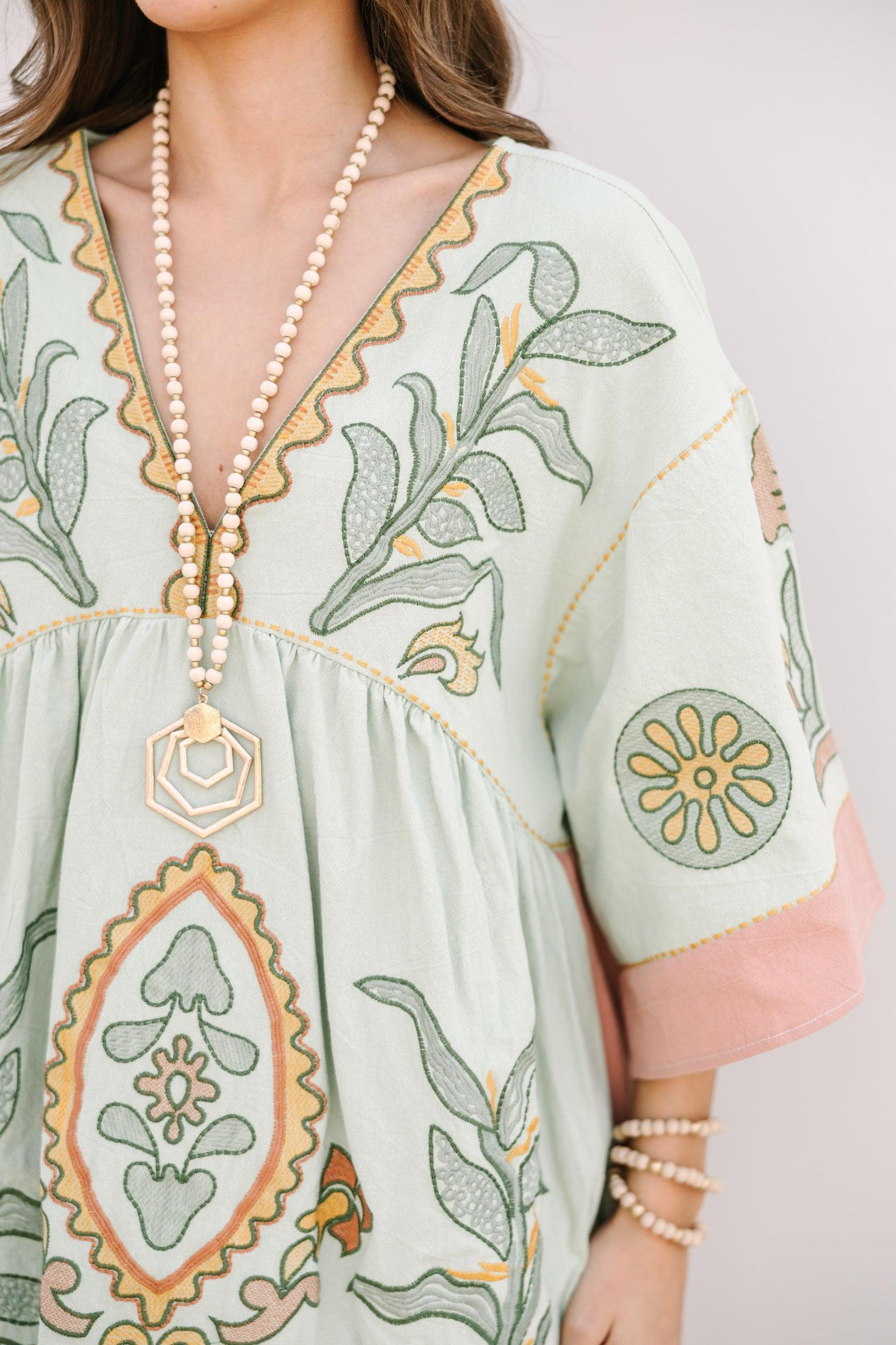 Just My Type Mint Green Floral Embroidery Babydoll Dress Female Product Image